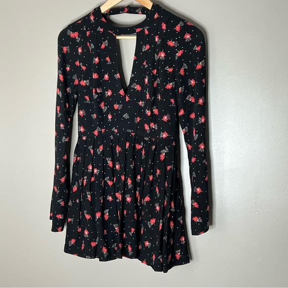 Free people Tegan black red floral print dress size 0 - Picture 4 of 8